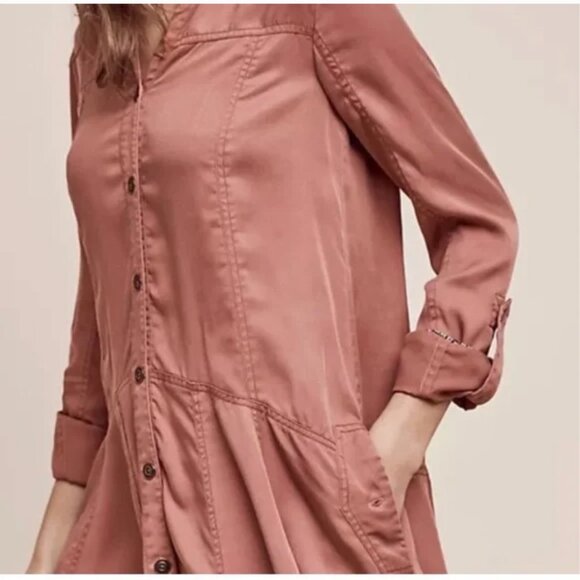 HOLDING HORSES burnt red dusty rose Mariona swingy shirt dress - Picture 2 of 10